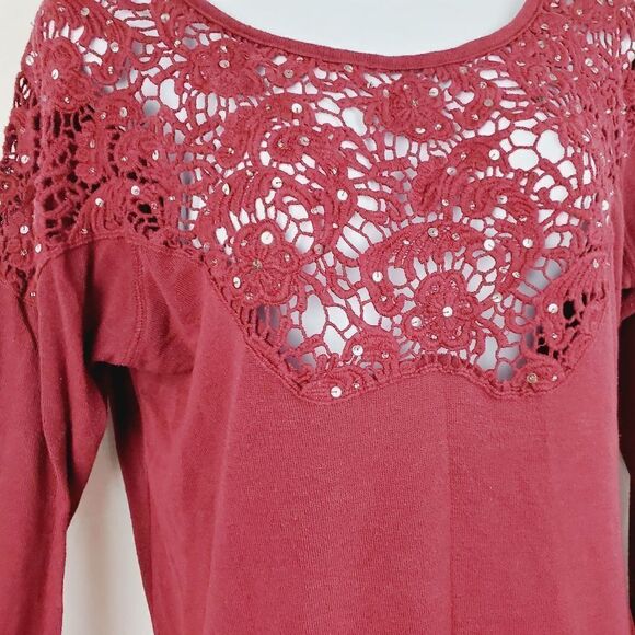 BKE Boutique Large Burgundy Scoop Neck LS Blouse - Picture 4 of 6